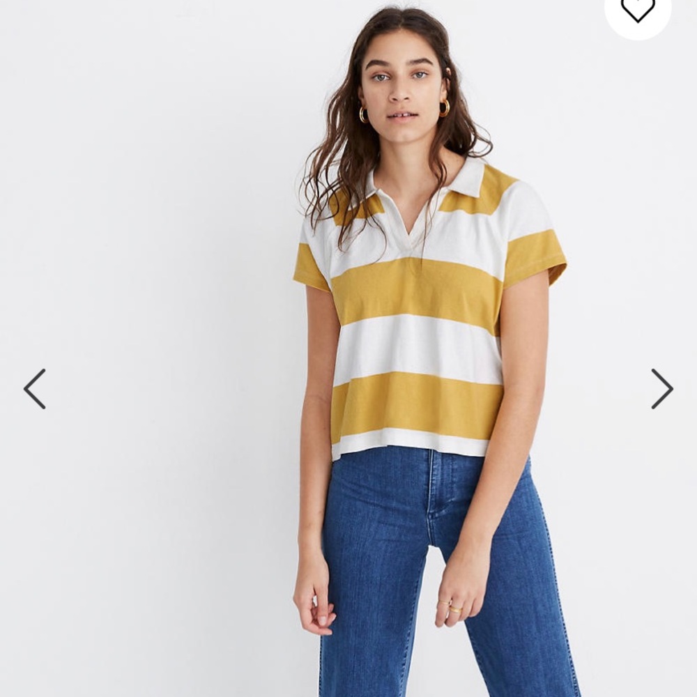 Madewell Boxy Polo Tee in Lefferts Stripe, style AI473, size XS